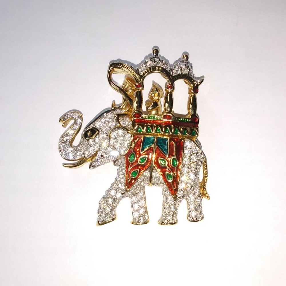 KJL Elephant Royal Howdah Rider Vintage Figure Pin Brooch Kenneth Jay Lane